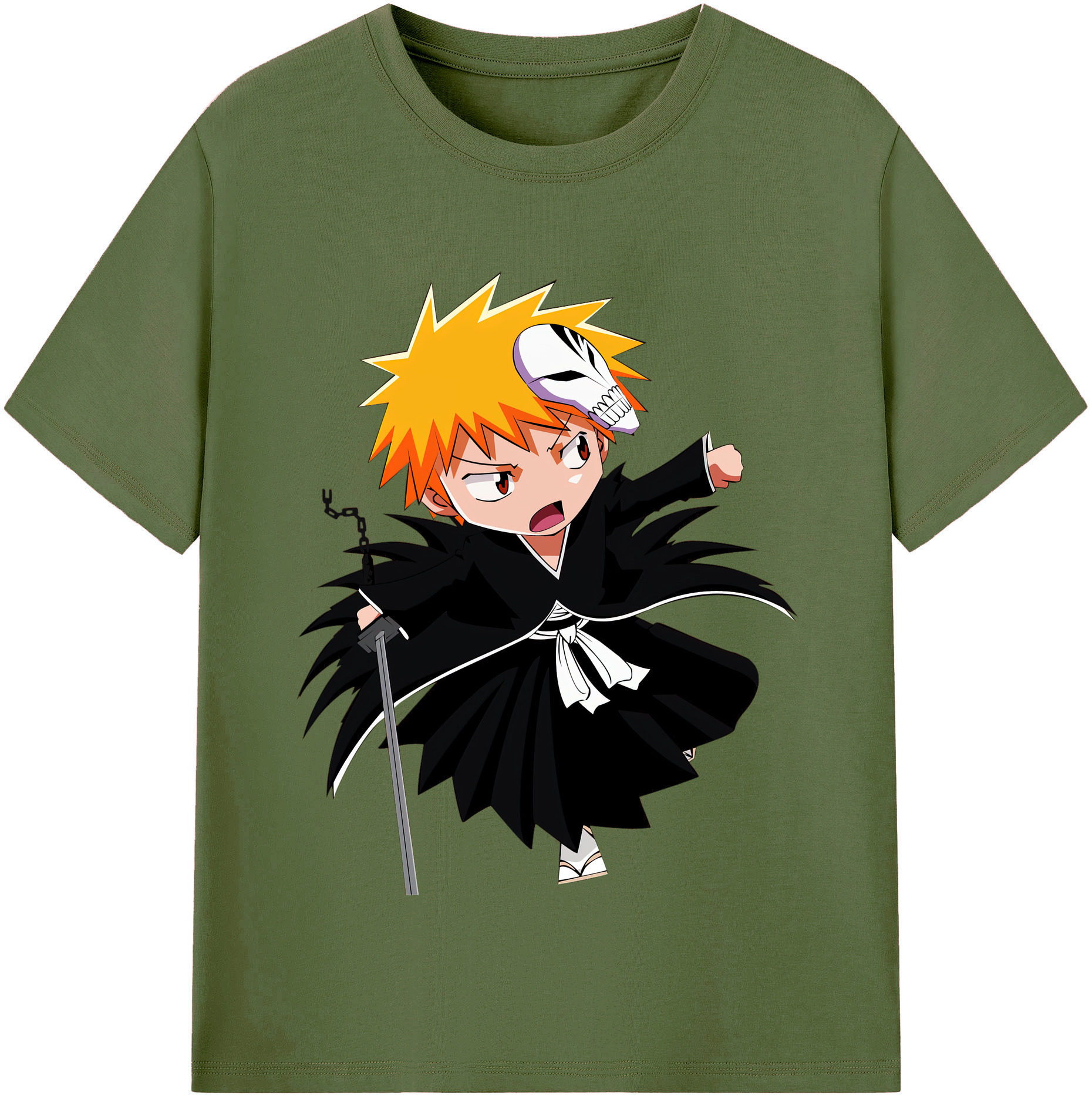 （画像用） ブリーチ 黒崎一護（くろさき いちご）BLEACH Kurosaki Ichigo 綿100％半袖Tシャツ（フロントプリント）